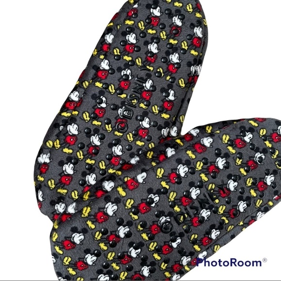 o Disney Vintage Style Mickey Mouse Faux Fur Lined Grip Slip On Slipper Socks - Picture 4 of 5